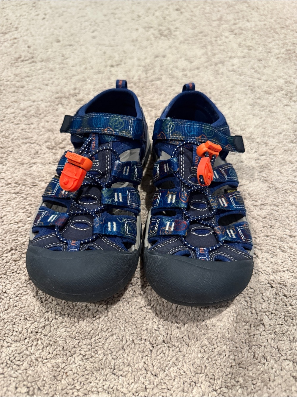 Kids Navy Blue Keen Sport Sandals with Orange Accents